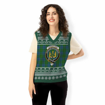 Johnstone (Johnston) Clan Tartan Christmas Knitted V-Neck Vest with Family Crest