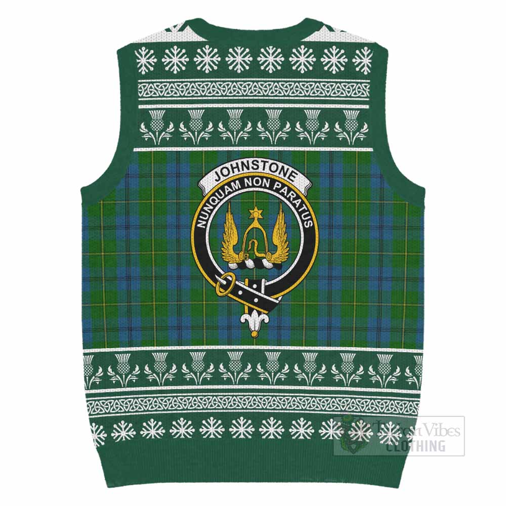 Johnstone (Johnston) Clan Tartan Christmas Knitted V-Neck Vest with Family Crest - Tartan Vibes Clothing