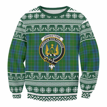 Johnstone (Johnston) Clan Tartan Christmas Sweatshirt with Family Crest