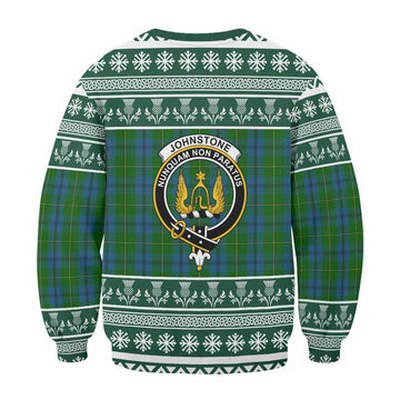 Johnstone (Johnston) Clan Tartan Christmas Sweatshirt with Family Crest
