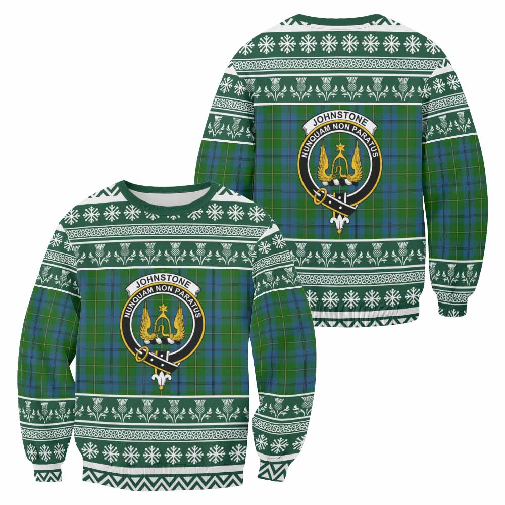 Johnstone (Johnston) Clan Tartan Christmas Sweatshirt with Family Crest - Tartan Vibes Clothing