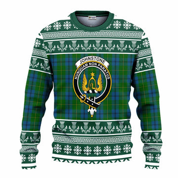 Johnstone (Johnston) Clan Tartan Christmas Ugly Sweater with Family Crest