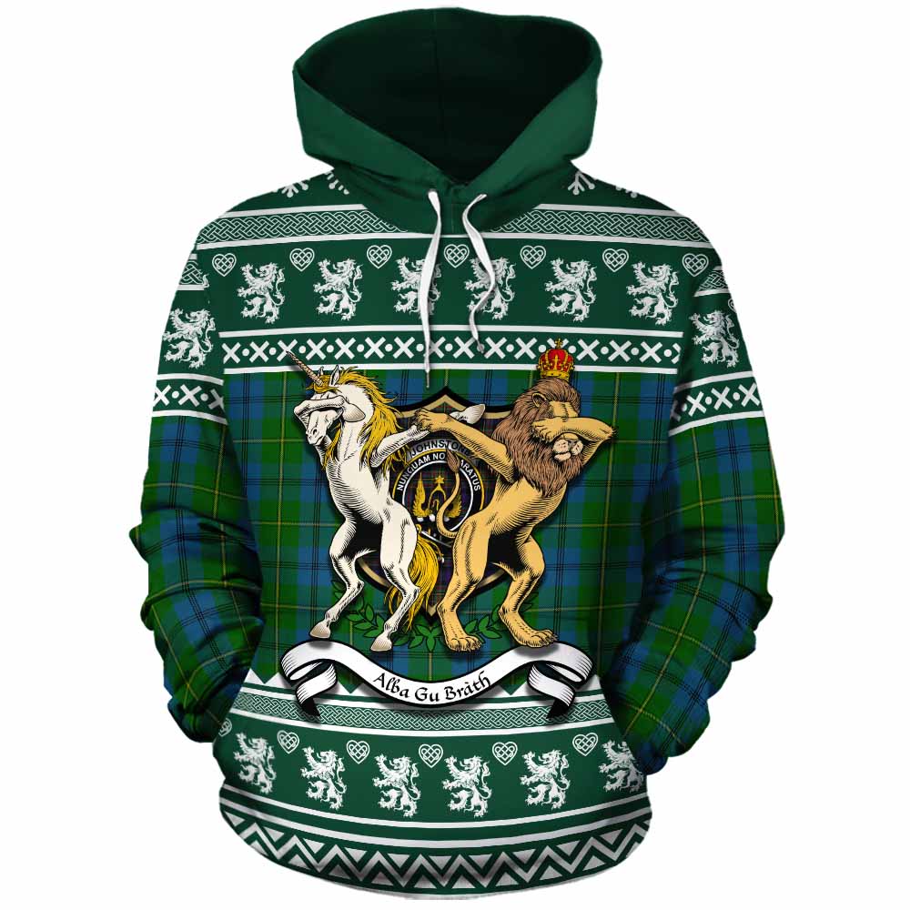 Johnstone (Johnston) Clan Tartan Crest Christmas Cotton Hoodie Coat of Arms Funny Style - Tartan Vibes Clothing