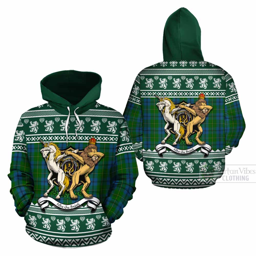 Johnstone (Johnston) Clan Tartan Crest Christmas Cotton Hoodie Coat of Arms Funny Style - Tartan Vibes Clothing