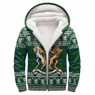 Johnstone (Johnston) Clan Tartan Crest Christmas Fleece Hoodie Coat of Arms Funny Style