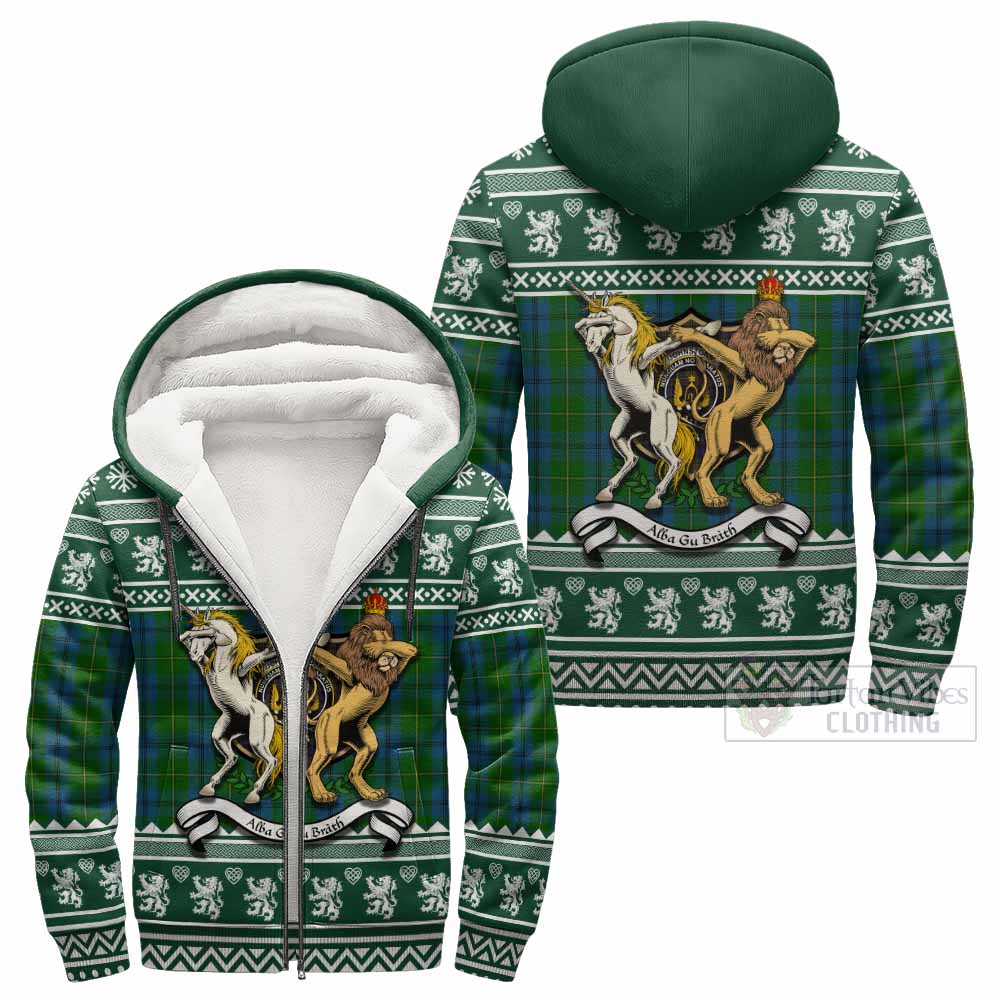 Johnstone (Johnston) Clan Tartan Crest Christmas Fleece Hoodie Coat of Arms Funny Style - Tartan Vibes Clothing