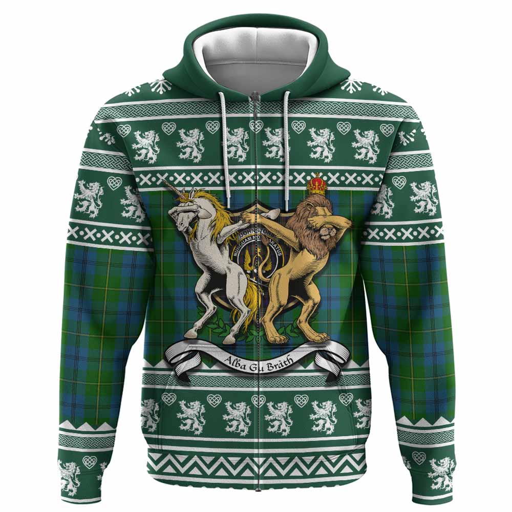 Johnstone (Johnston) Clan Tartan Crest Christmas Hoodie Coat of Arms Funny Style - Tartan Vibes Clothing