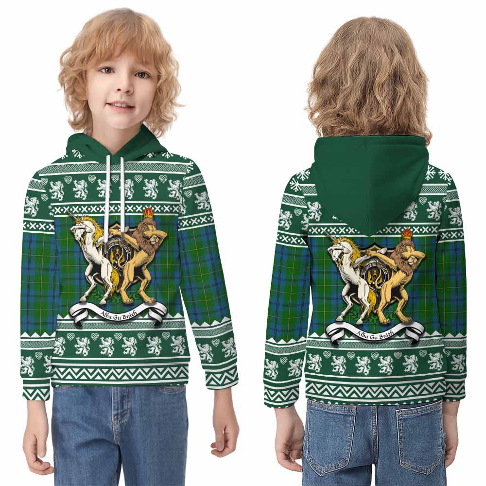 Johnstone (Johnston) Clan Tartan Crest Christmas Kid Hoodie Coat of Arms Funny Style - Tartan Vibes Clothing