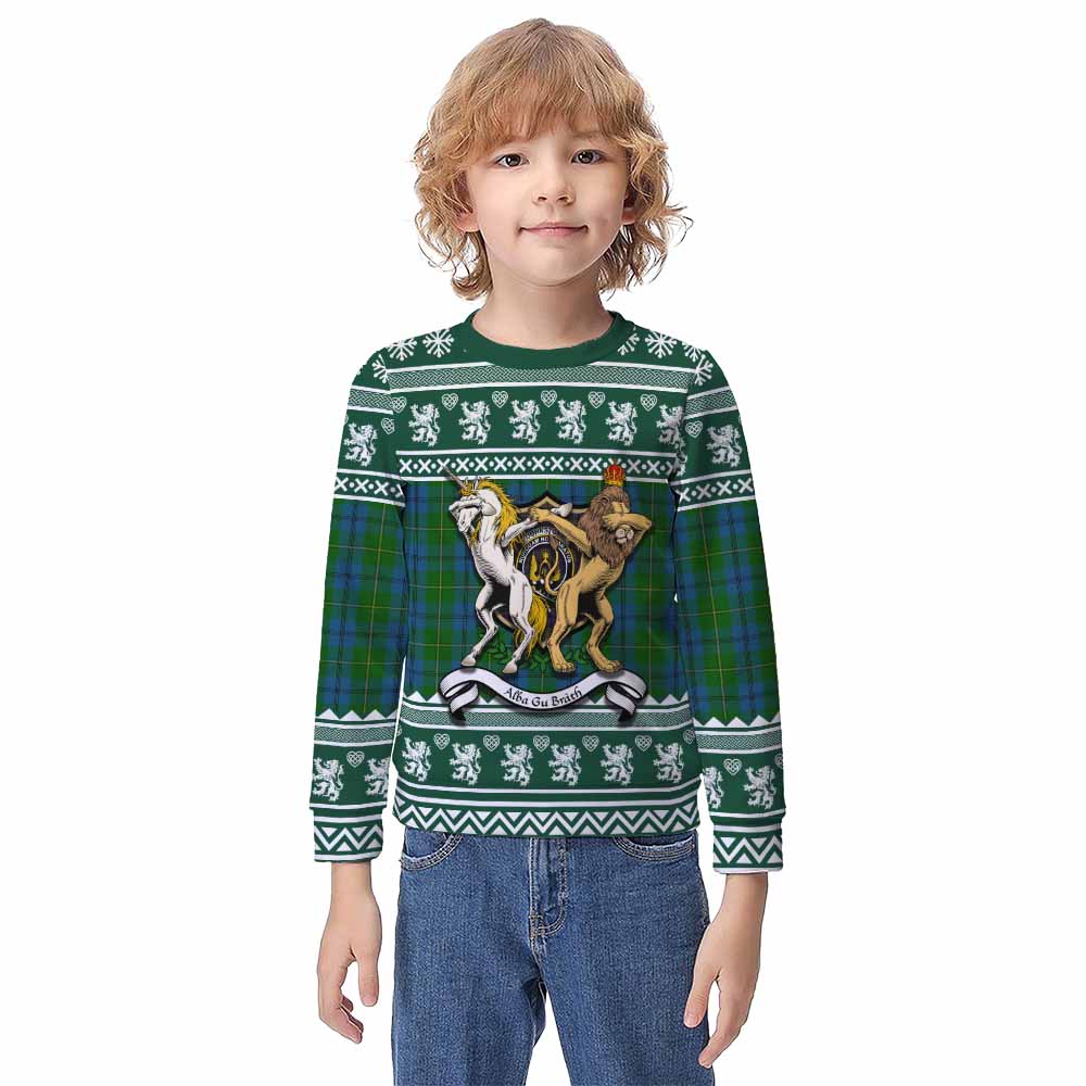 Johnstone (Johnston) Clan Tartan Crest Christmas Kid Ugly Sweatshirt Coat of Arms Funny Style - Tartan Vibes Clothing