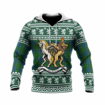 Johnstone (Johnston) Clan Tartan Crest Christmas Knitted Hoodie Coat of Arms Funny Style - Tartan Vibes Clothing