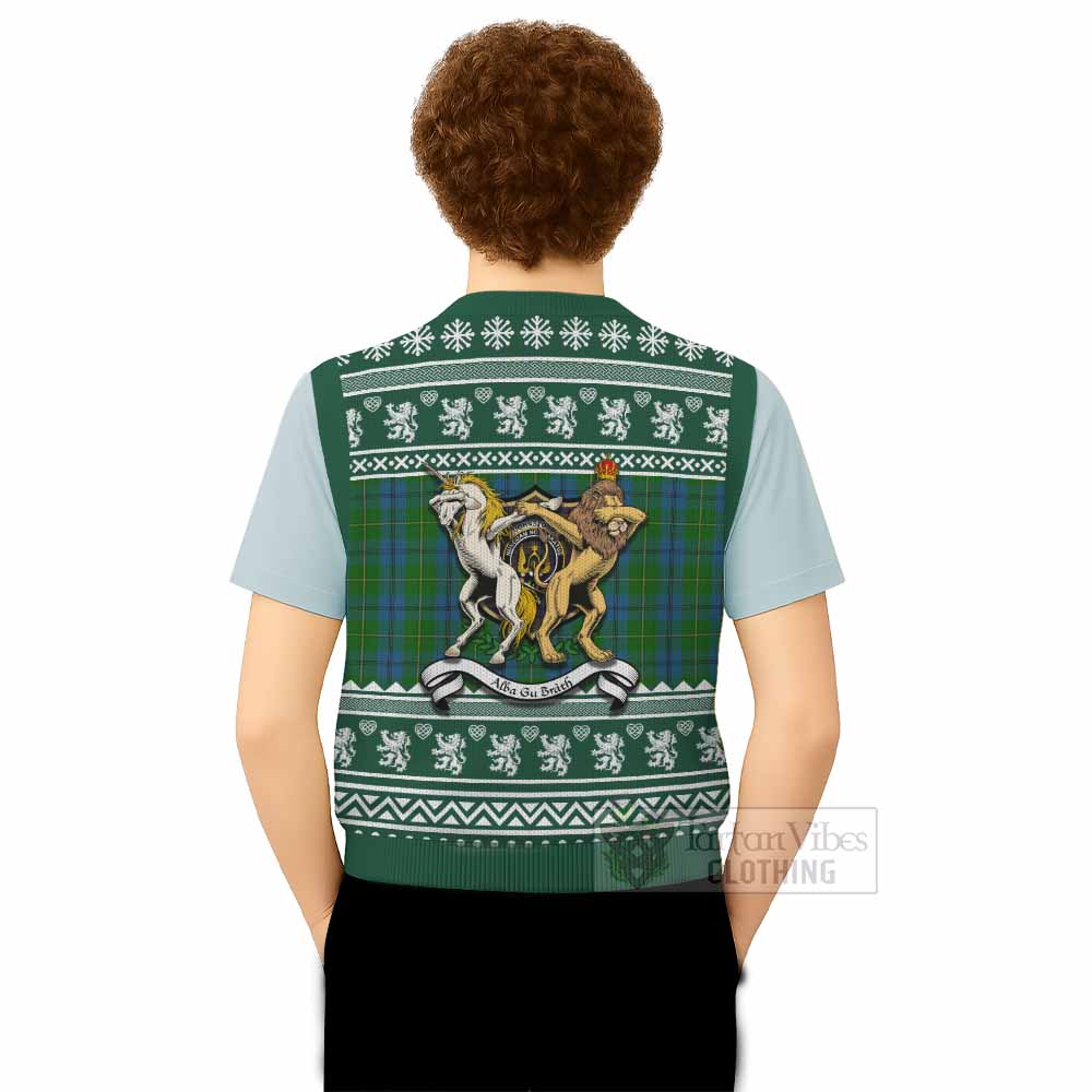 Johnstone (Johnston) Clan Tartan Crest Christmas Knitted V-Neck Vest Coat of Arms Funny Style - Tartan Vibes Clothing
