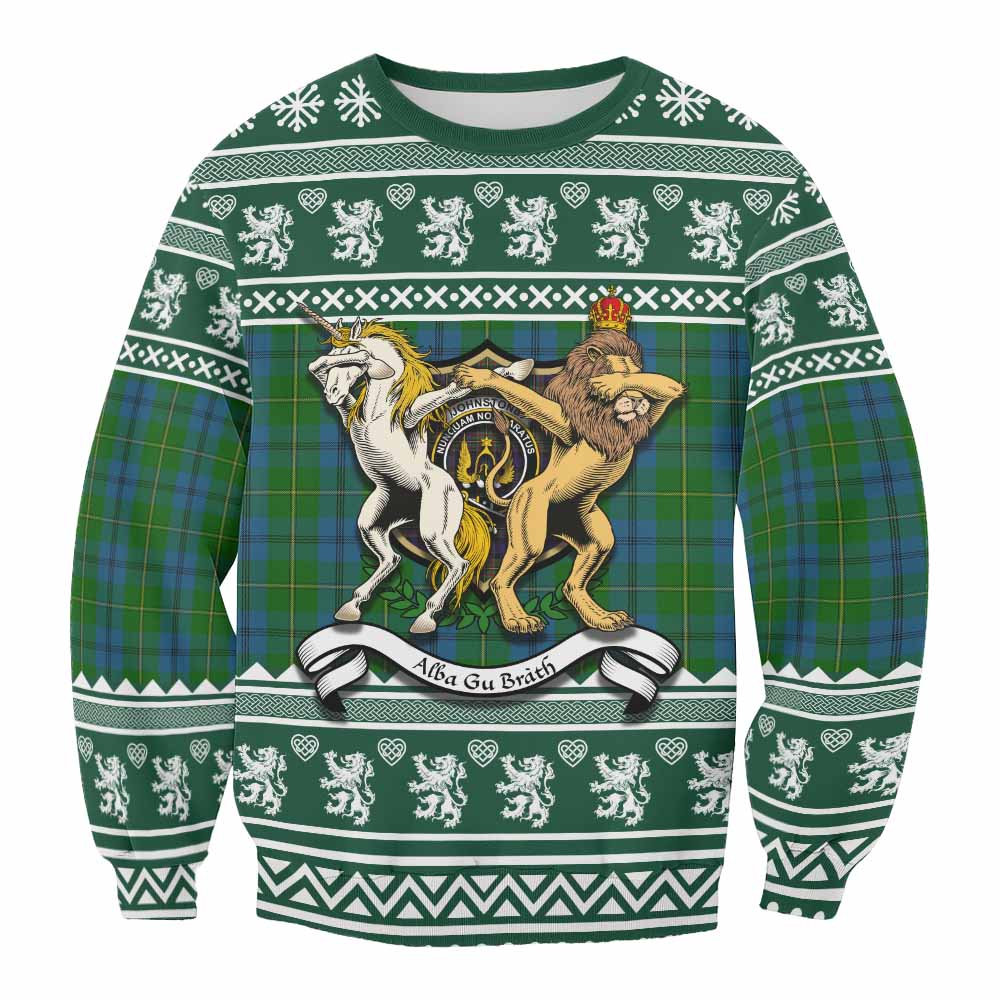 Johnstone (Johnston) Clan Tartan Crest Christmas Sweatshirt Coat of Arms Funny Style - Tartan Vibes Clothing