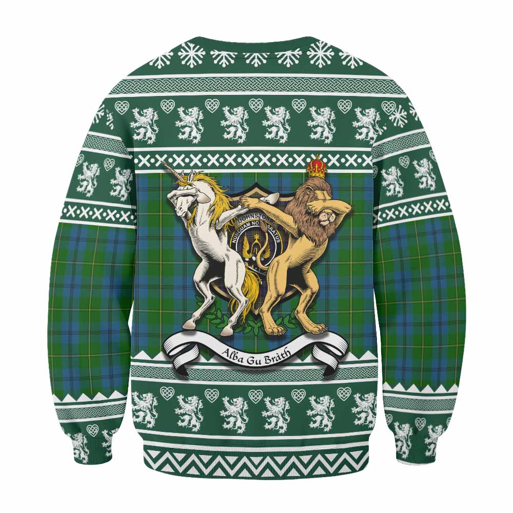 Johnstone (Johnston) Clan Tartan Crest Christmas Sweatshirt Coat of Arms Funny Style - Tartan Vibes Clothing