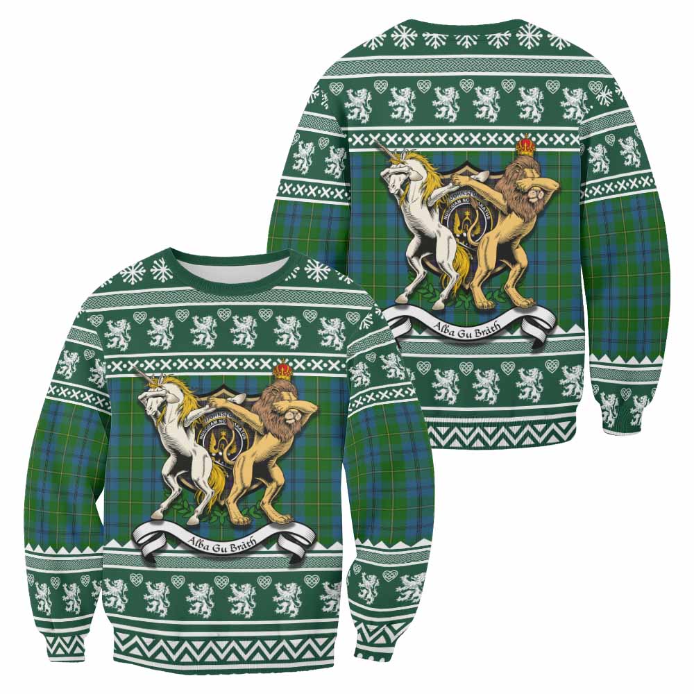 Johnstone (Johnston) Clan Tartan Crest Christmas Sweatshirt Coat of Arms Funny Style - Tartan Vibes Clothing