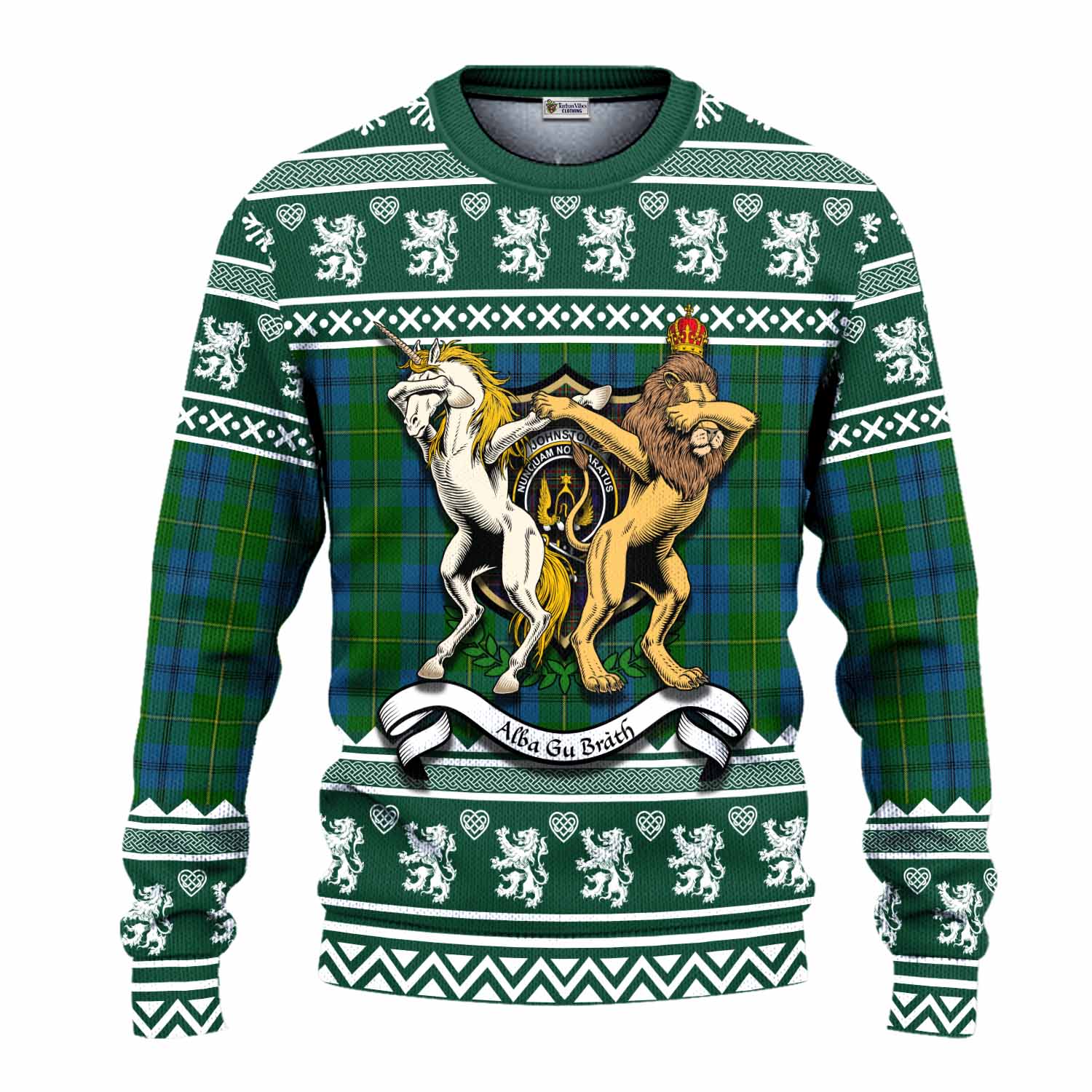 Johnstone (Johnston) Clan Tartan Crest Christmas Ugly Sweater Coat of Arms Funny Style - Tartan Vibes Clothing