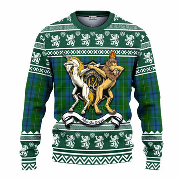 Johnstone (Johnston) Clan Tartan Crest Christmas Ugly Sweater Coat of Arms Funny Style