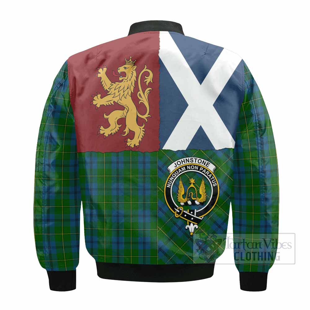 Johnstone (Johnston) Crest Tartan Bomber Jacket with Lion Rampant Saltire Style