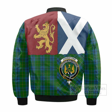 Johnstone (Johnston) Crest Tartan Bomber Jacket with Lion Rampant Saltire Style