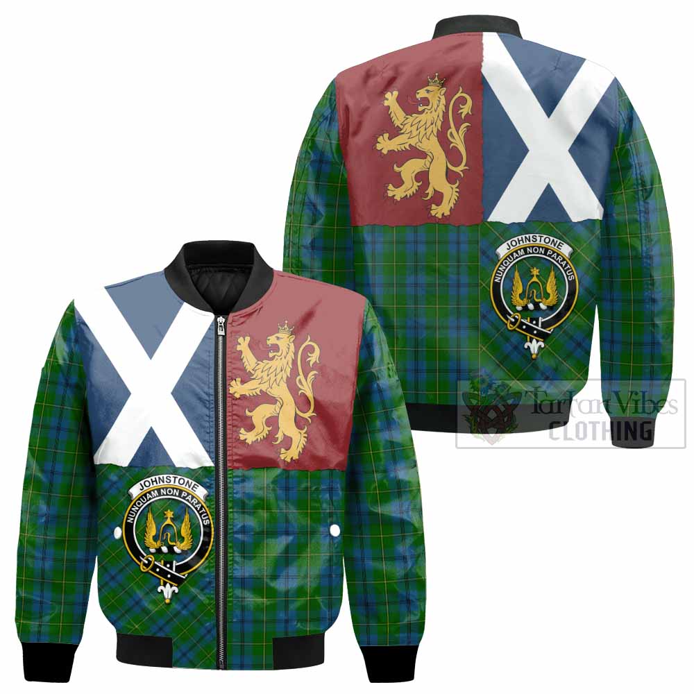 Johnstone (Johnston) Crest Tartan Bomber Jacket with Lion Rampant Saltire Style