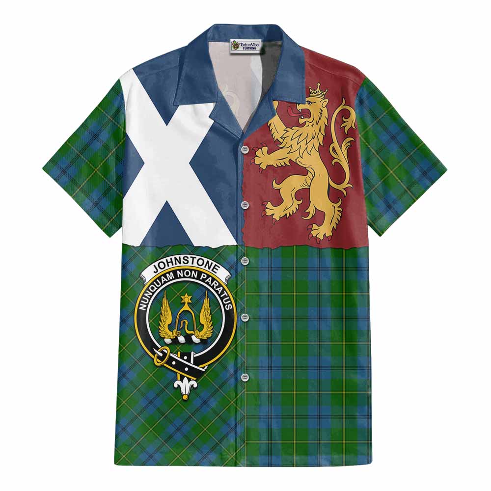Johnstone (Johnston) Crest Tartan Cotton Hawaiian Shirt with Lion Rampant Saltire Style - Tartan Vibes Clothing