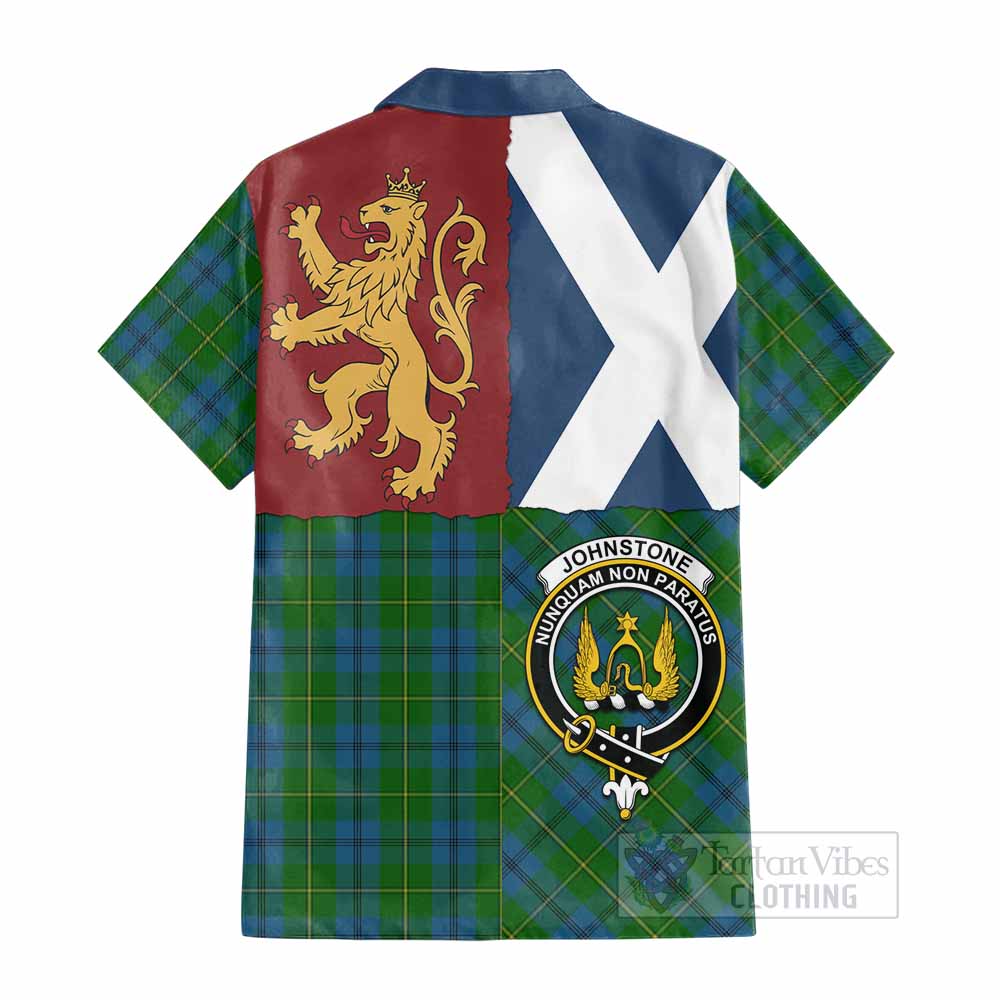 Johnstone (Johnston) Crest Tartan Cotton Hawaiian Shirt with Lion Rampant Saltire Style - Tartan Vibes Clothing