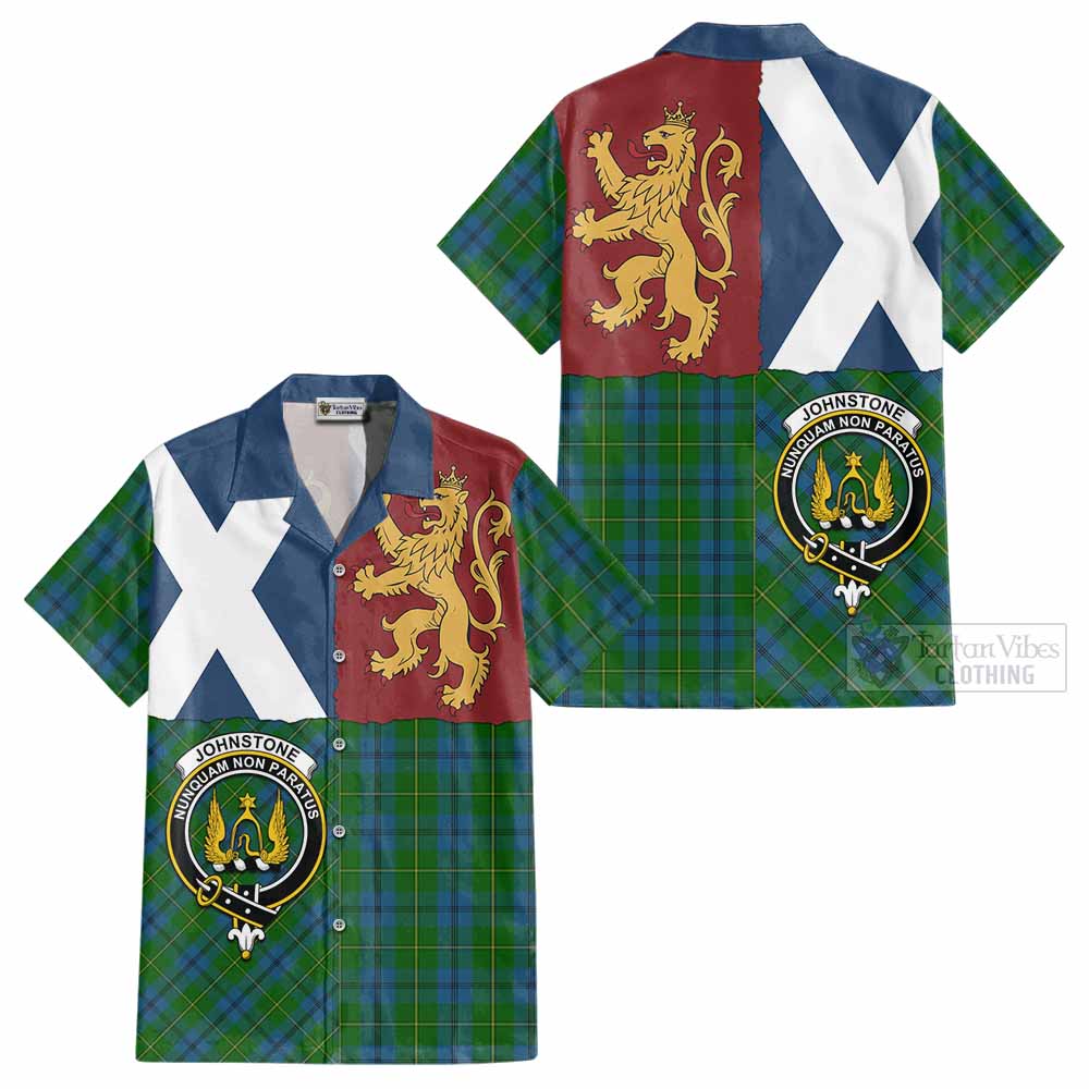 Johnstone (Johnston) Crest Tartan Cotton Hawaiian Shirt with Lion Rampant Saltire Style - Tartan Vibes Clothing