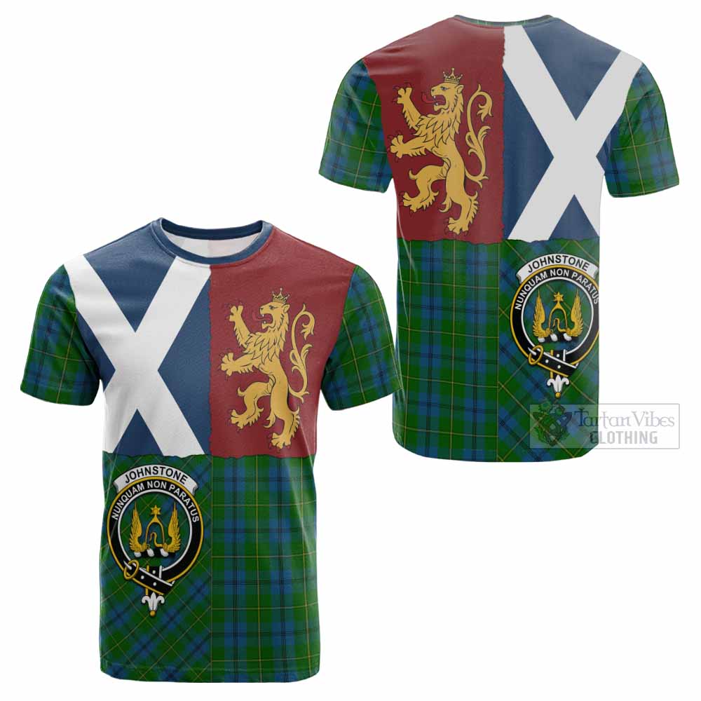Johnstone (Johnston) Crest Tartan Cotton T-shirt with Lion Rampant Saltire Style - Tartan Vibes Clothing