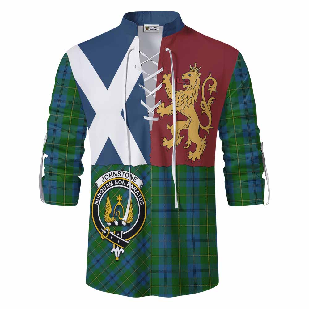 Johnstone (Johnston) Crest Tartan Ghillie Shirt with Lion Rampant Saltire Style - Tartan Vibes Clothing