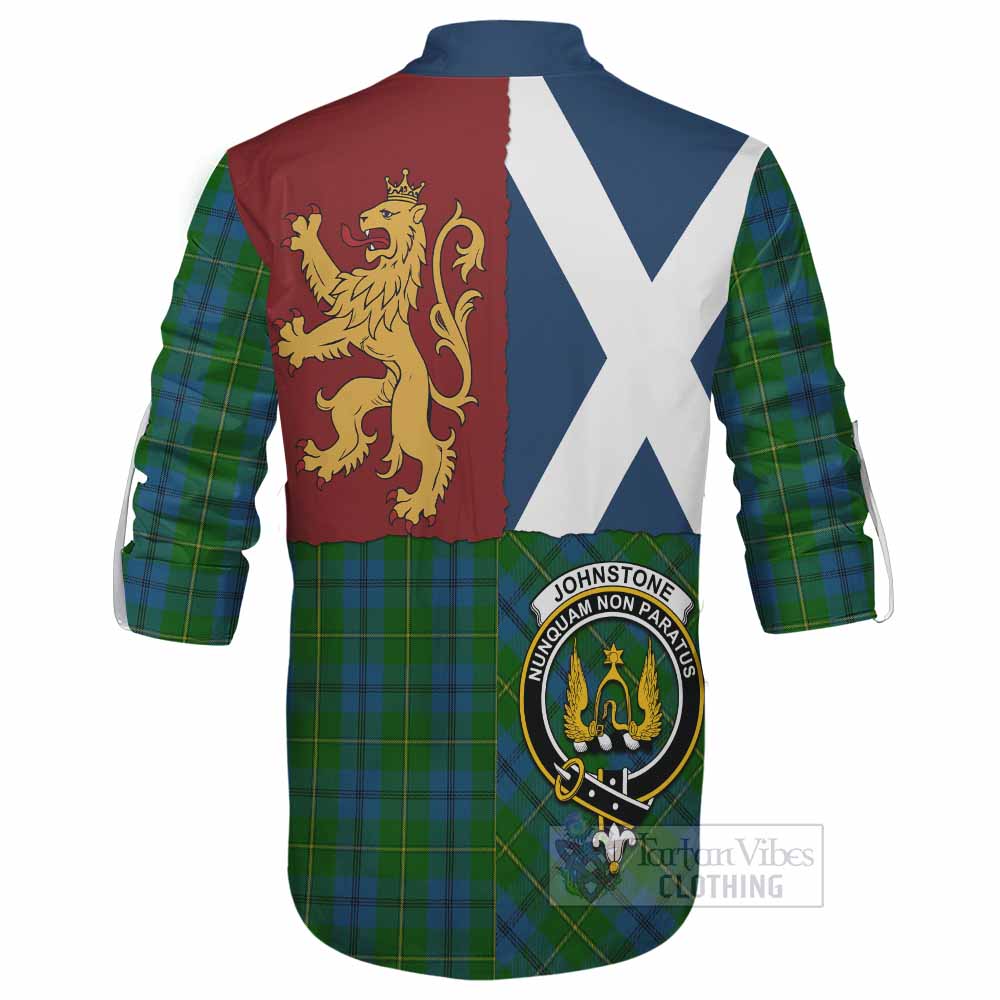 Johnstone (Johnston) Crest Tartan Ghillie Shirt with Lion Rampant Saltire Style - Tartan Vibes Clothing