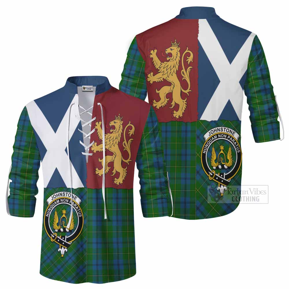 Johnstone (Johnston) Crest Tartan Ghillie Shirt with Lion Rampant Saltire Style - Tartan Vibes Clothing
