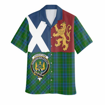 Johnstone (Johnston) Crest Tartan Hawaiian Shirt with Lion Rampant Saltire Style