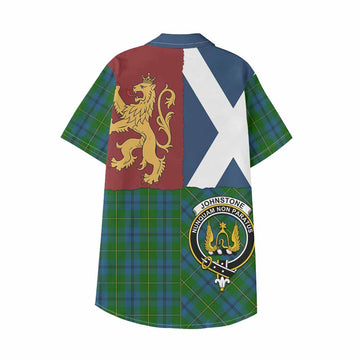 Johnstone (Johnston) Crest Tartan Kid Hawaiian Shirt with Lion Rampant Saltire Style
