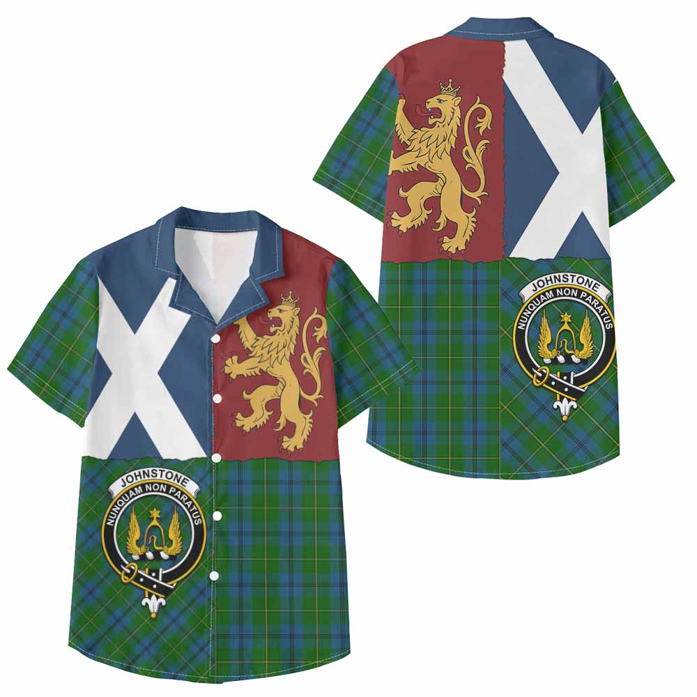 Johnstone (Johnston) Crest Tartan Kid Hawaiian Shirt with Lion Rampant Saltire Style - Tartan Vibes Clothing