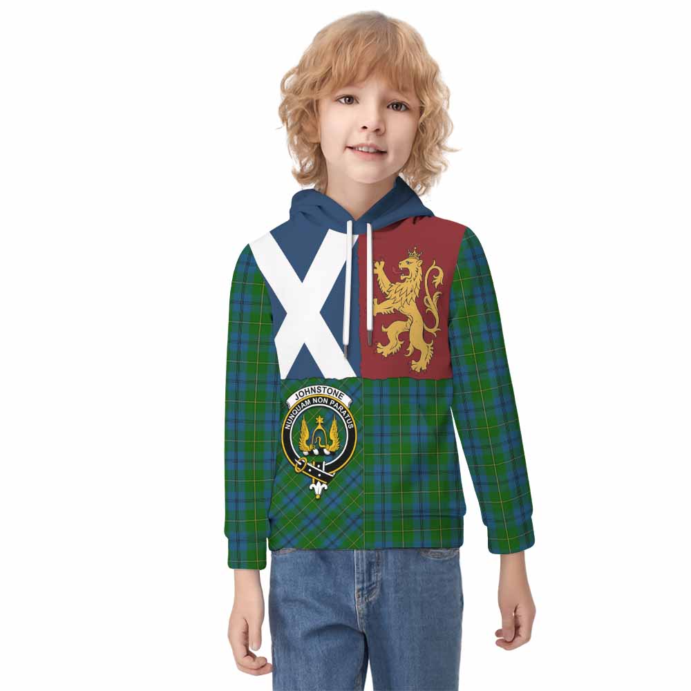 Johnstone (Johnston) Crest Tartan Kid Hoodie with Lion Rampant Saltire Style - Tartan Vibes Clothing