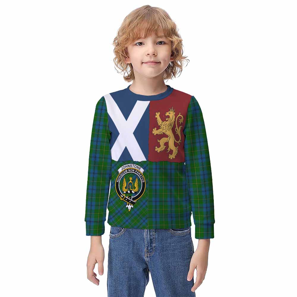 Johnstone (Johnston) Crest Tartan Kid Knitted Sweatshirt with Lion Rampant Saltire Style - Tartan Vibes Clothing