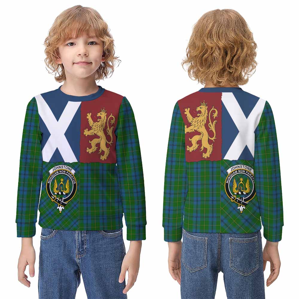 Johnstone (Johnston) Crest Tartan Kid Knitted Sweatshirt with Lion Rampant Saltire Style - Tartan Vibes Clothing