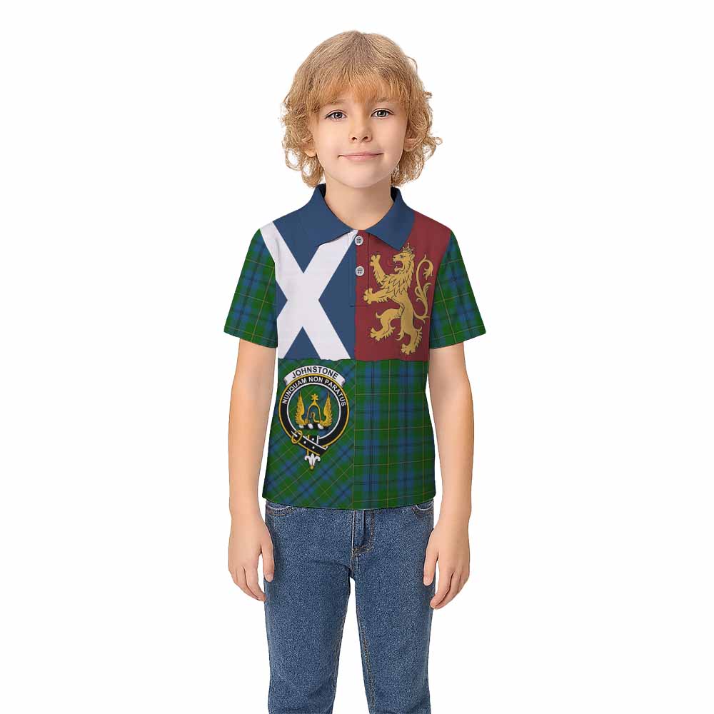 Johnstone (Johnston) Crest Tartan Kid Polo Shirt with Lion Rampant Saltire Style - Tartan Vibes Clothing
