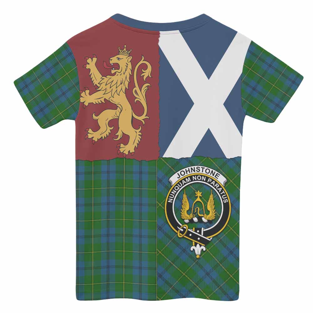 Johnstone (Johnston) Crest Tartan Kid T-shirt with Lion Rampant Saltire Style - Tartan Vibes Clothing