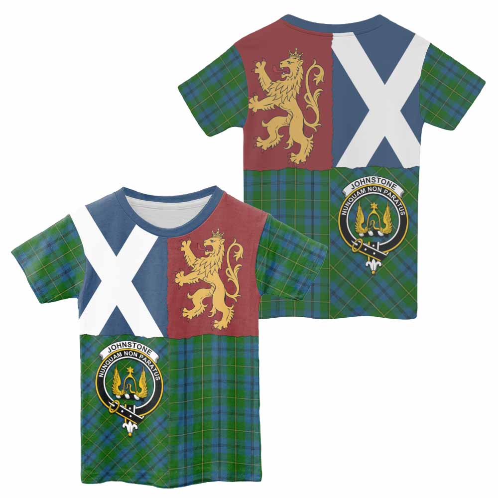 Johnstone (Johnston) Crest Tartan Kid T-shirt with Lion Rampant Saltire Style - Tartan Vibes Clothing