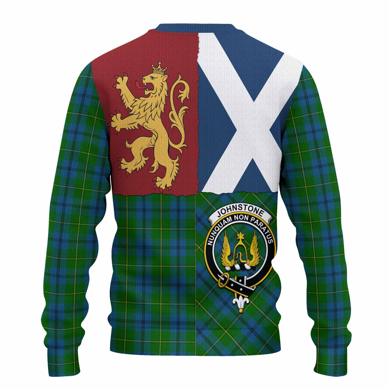 Johnstone (Johnston) Crest Tartan Knitted Sweater with Lion Rampant Saltire Style