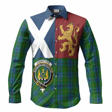 Johnstone (Johnston) Crest Tartan Long Sleeve Button Shirts with Lion Rampant Saltire Style