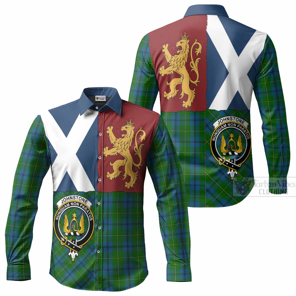 Johnstone (Johnston) Crest Tartan Long Sleeve Button Shirts with Lion Rampant Saltire Style