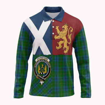 Johnstone (Johnston) Crest Tartan Long Sleeve Polo Shirt with Lion Rampant Saltire Style