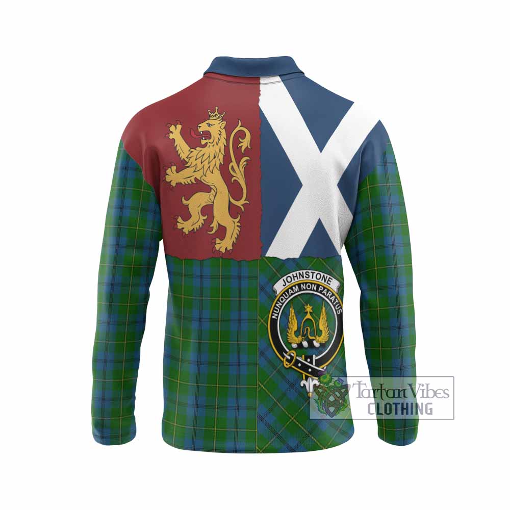 Johnstone (Johnston) Crest Tartan Long Sleeve Polo Shirt with Lion Rampant Saltire Style