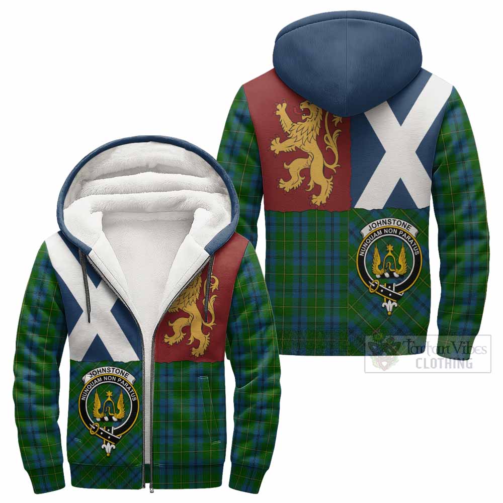Johnstone (Johnston) Crest Tartan Sherpa Hoodie with Lion Rampant Saltire Style