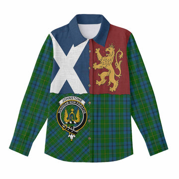 Johnstone (Johnston) Crest Tartan Women Casual Shirt with Lion Rampant Saltire Style