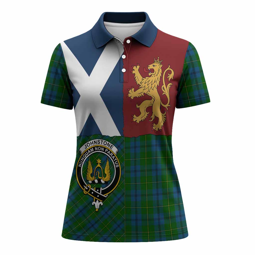 Johnstone (Johnston) Crest Tartan Women Polo Shirt with Lion Rampant Saltire Style