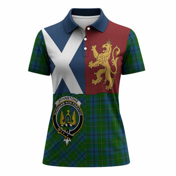 Johnstone (Johnston) Crest Tartan Women Polo Shirt with Lion Rampant Saltire Style