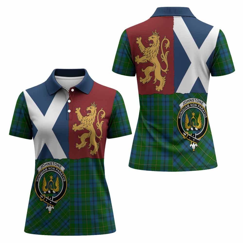 Johnstone (Johnston) Crest Tartan Women Polo Shirt with Lion Rampant Saltire Style