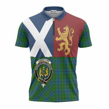 Johnstone (Johnston) Crest Tartan Zipper Polo Shirt with Lion Rampant Saltire Style